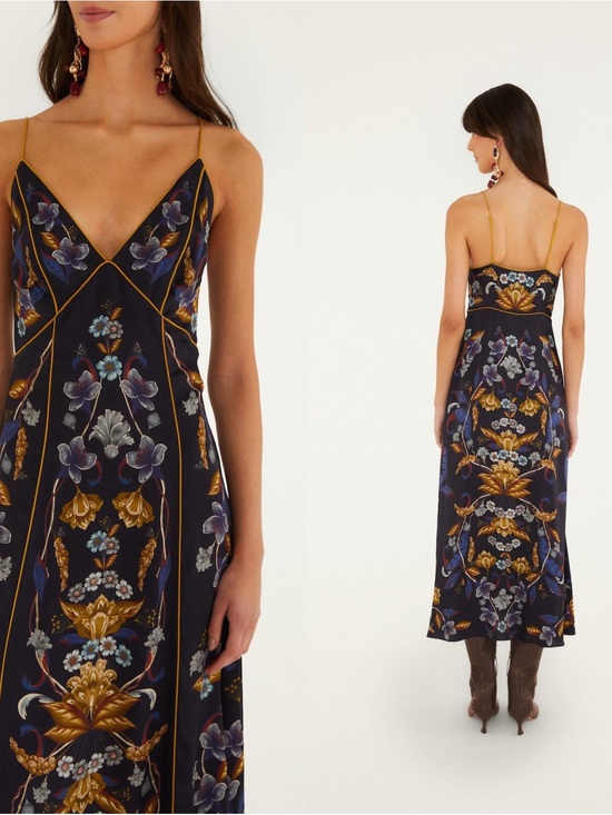 FARM Rio Dresses & Skirts - New Farm  Rio Navy Floral Maxi Slip Dress with Gold Accents-Never worn!